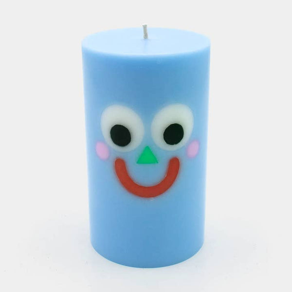 Moodz: Happy Pillar Face Candle - Blue