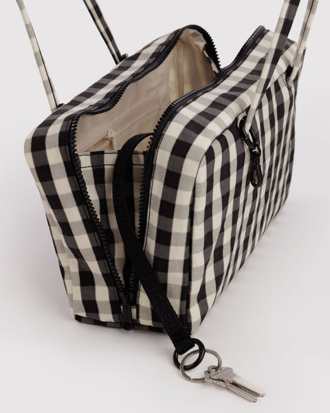 Nylon Bowler Bag - Black And Cream Gingham