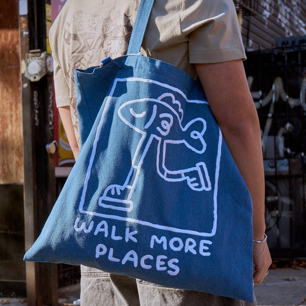 Walk More Places: Larger Denim Tote Bag