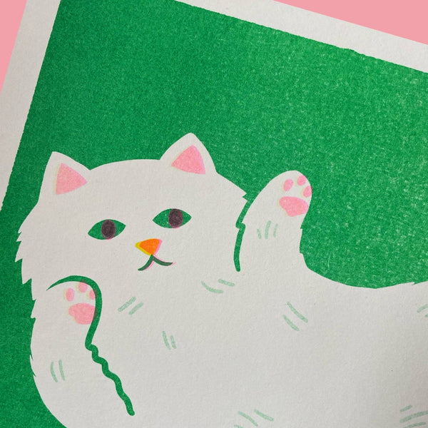 Stretching Cat Riso Print