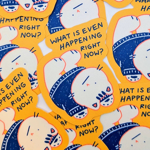 "What Is Even Happening?" Existential Cat Crisis Sticker