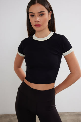 Women's Blank Two Tone Basic Crop Top - Black