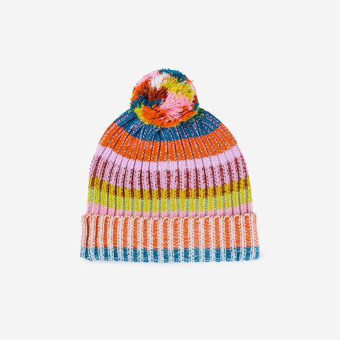 Mosaic Stripe Pom Beanie - Rust Lilac
