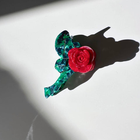 Origami Rose Stem Flower Hair Claw
