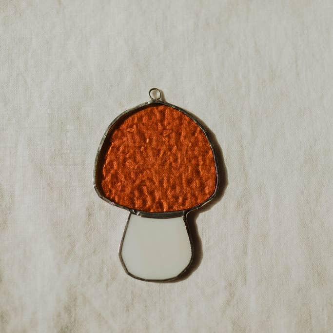 Mushroom Stained Glass Sun Catcher - Orange