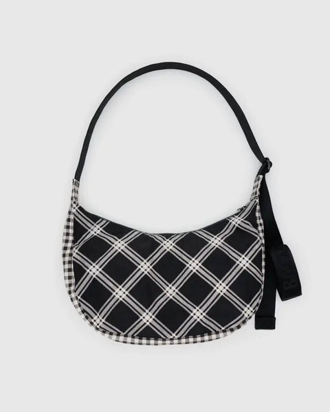 Medium Nylon Crescent Bag - Mixed Plaid