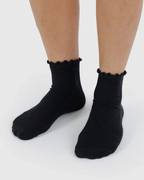 Lettuce Edge Sock Set of 2 - Heather Grey & Black