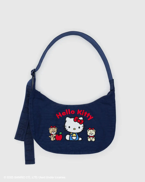 Medium Nylon Crescent Bag - Embroidered Hello Kitty & Teddy