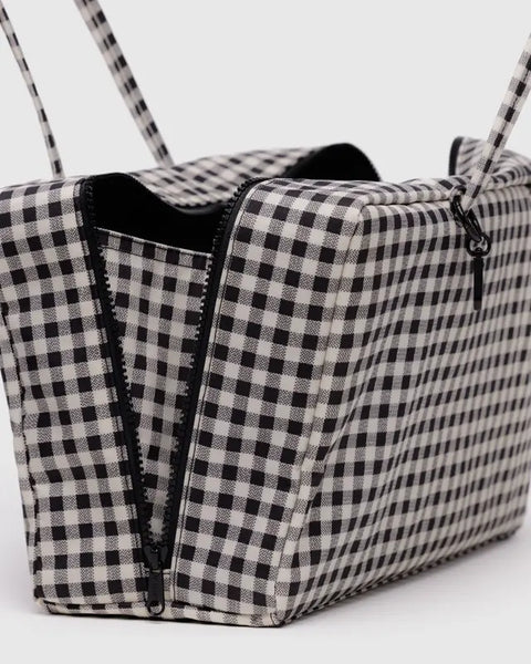 Medium Nylon Bowler Bag - Black & White Gingham