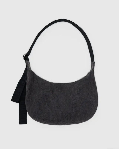 Medium Nylon Crescent Bag - Washed Black Denim