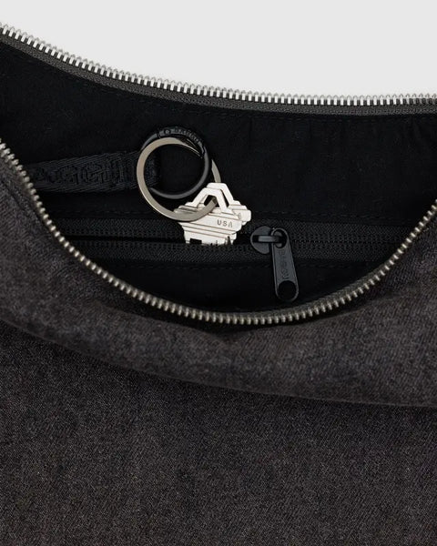 Medium Nylon Crescent Bag - Washed Black Denim