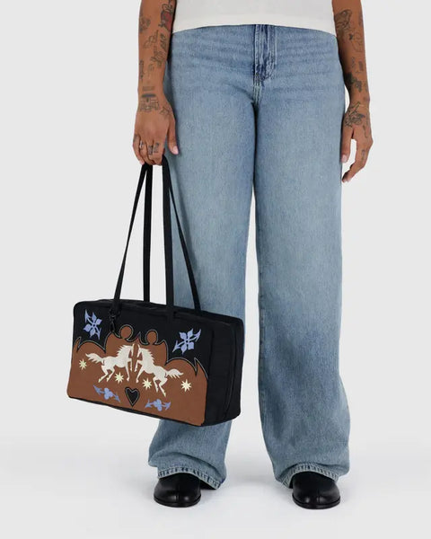 Medium Nylon Bowler Bag - Western Appliqué