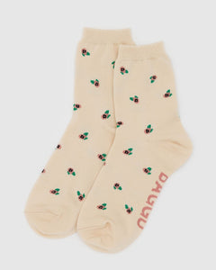 Crew Socks - Cream Rosette