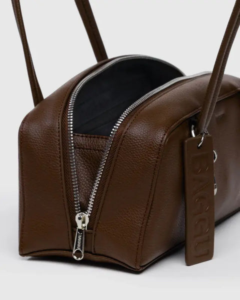 Small Recycled Leather Bowler Bag - Brown