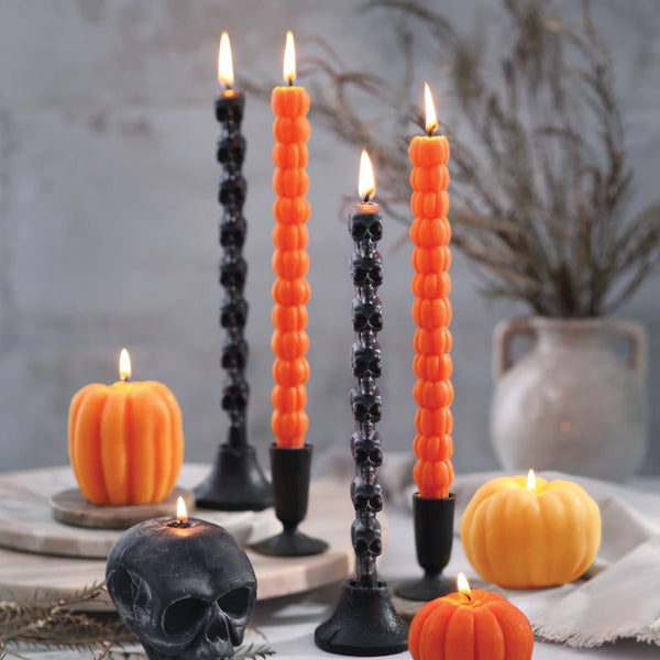 Sculpted Orange Pumpkin 10" Taper Candles – 100% Pure Beeswax