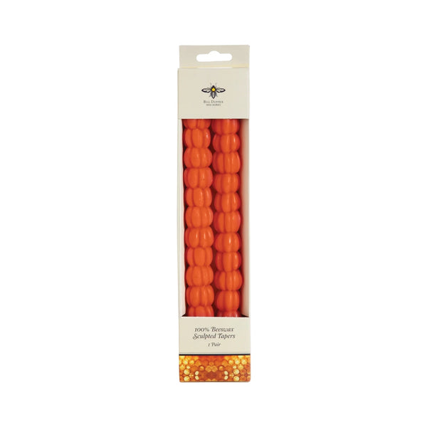 Sculpted Orange Pumpkin 10" Taper Candles – 100% Pure Beeswax