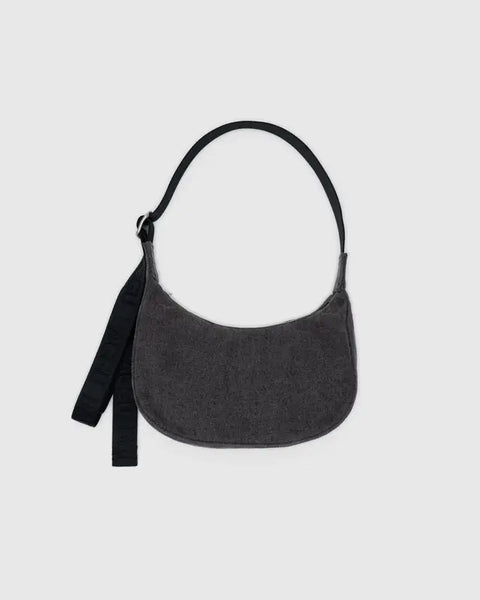 Small Denim Crescent Bag - Washed Black Denim