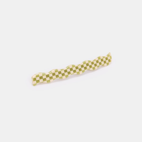 Skinny Wave Barrette - Olive Check