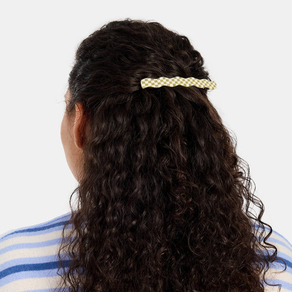 Skinny Wave Barrette - Olive Check