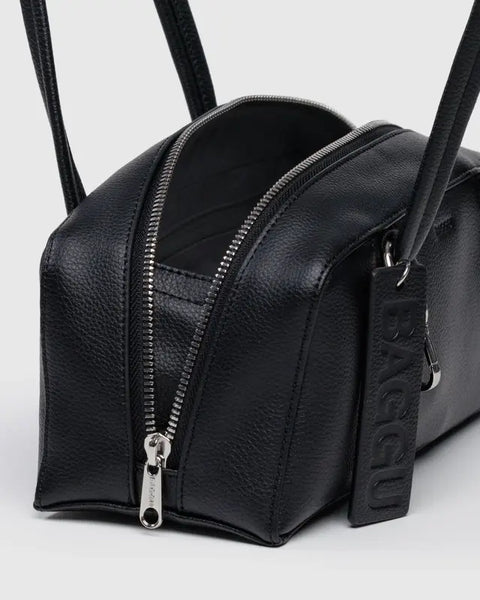 Small Recycled Leather Bowler Bag - Black