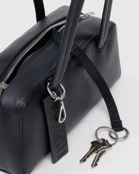 Small Recycled Leather Bowler Bag - Black
