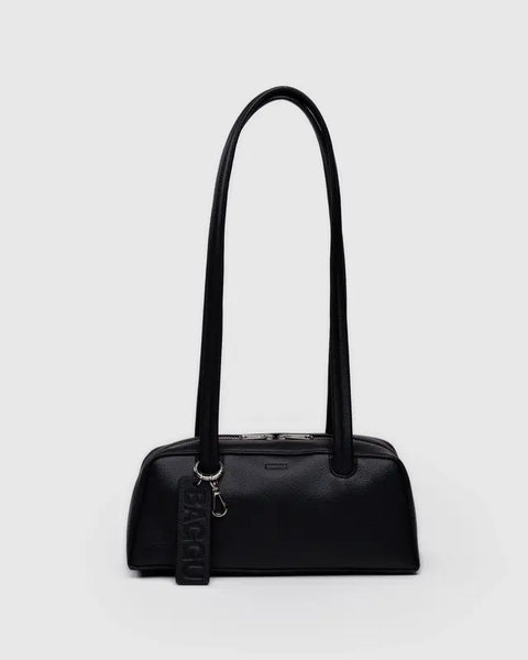Small Recycled Leather Bowler Bag - Black