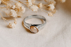 Yin Pinky Ring - Sterling Silver + Peach Moonstone