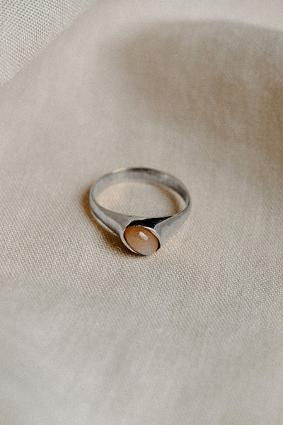 Yin Pinky Ring - Sterling Silver + Peach Moonstone