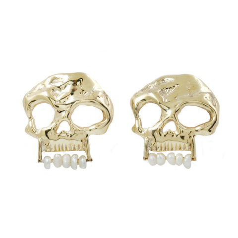 Memento Mori Skull Earrings - Gold w/ Pearls