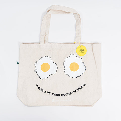 Fried Eggs Puff Paint Tote - Natural