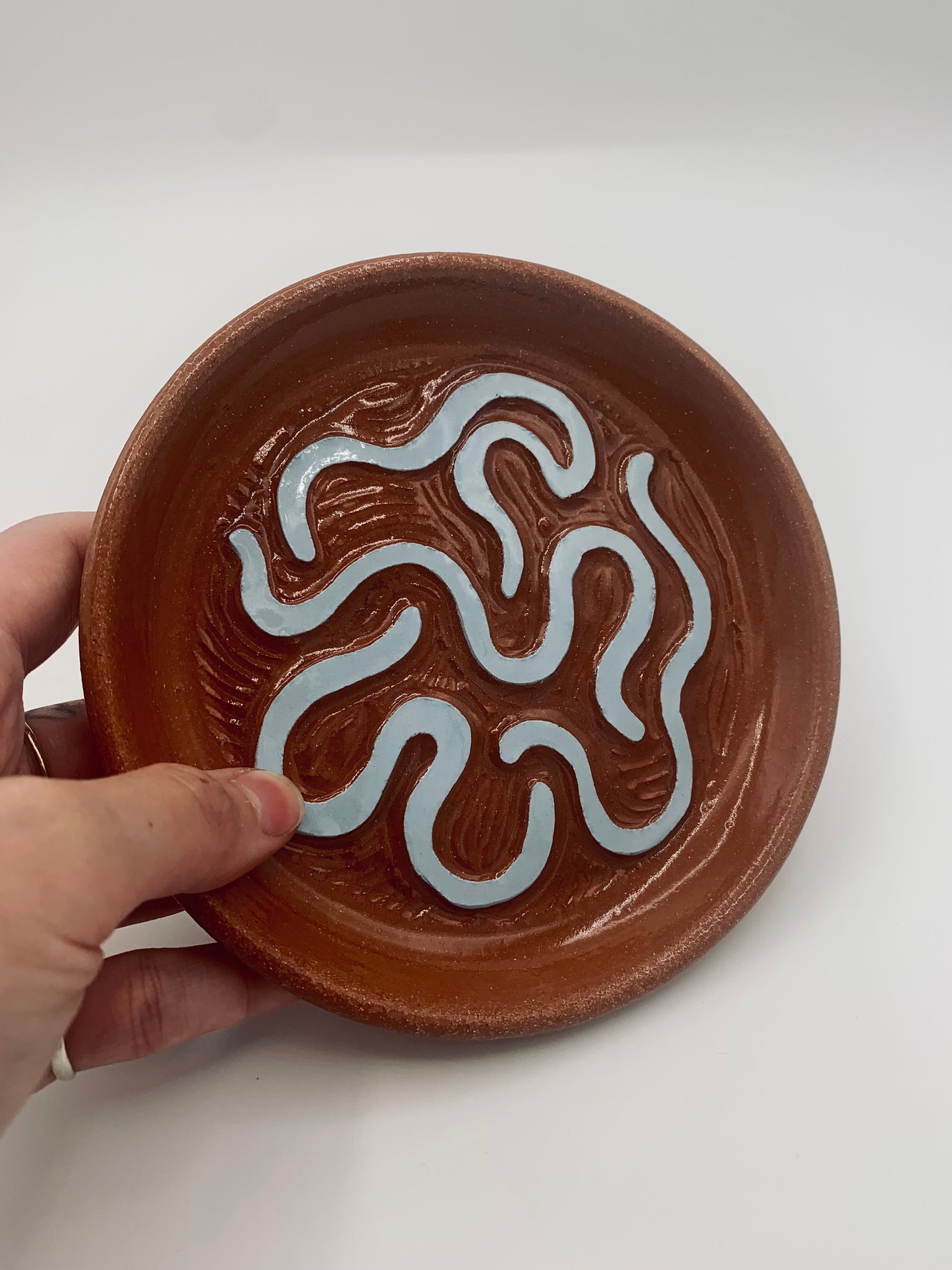 Terracotta Doodle Dish – Pale Blue