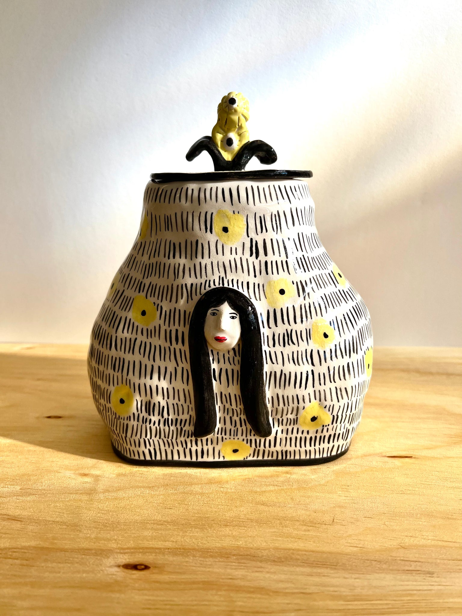 Flower Lady Lidded Vase Jar
