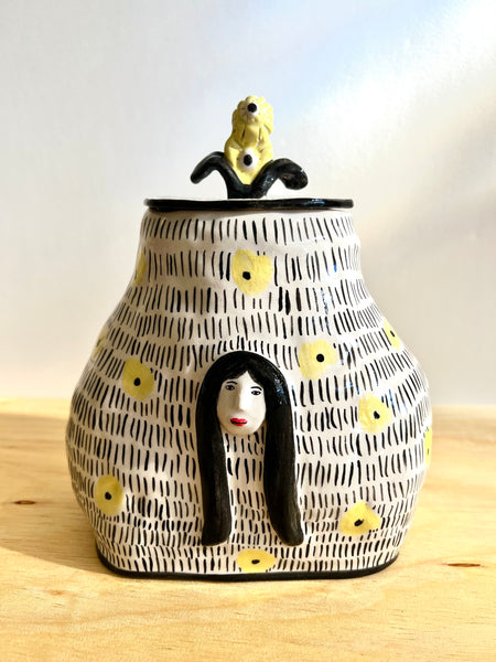 Flower Lady Lidded Vase Jar