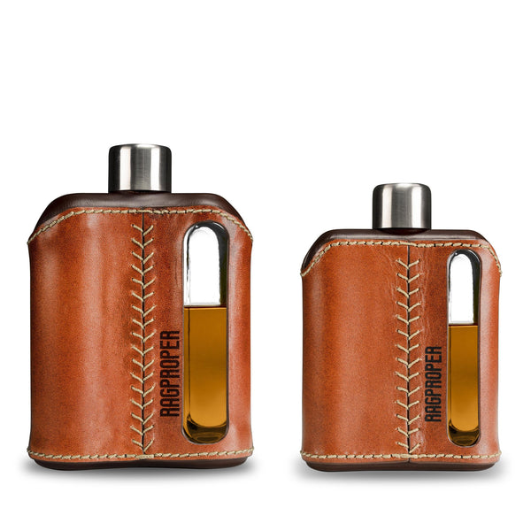 Dark & Tan Leather Glass Flasks 100ml & 240ml