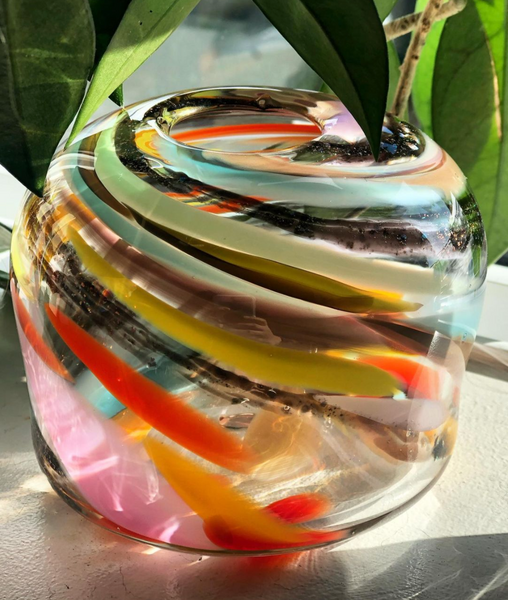 Rounded Multi Color Rainbow & Black Galaxy Vase