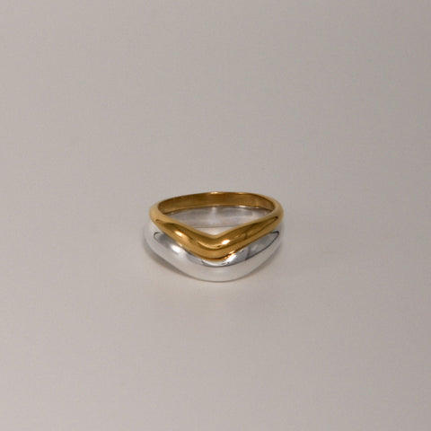 Ripple Ring Set - Sterling Silver + 14k Gold