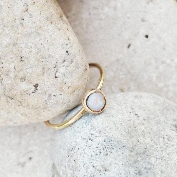 Solid Gold Opal Ring - 14k Gold