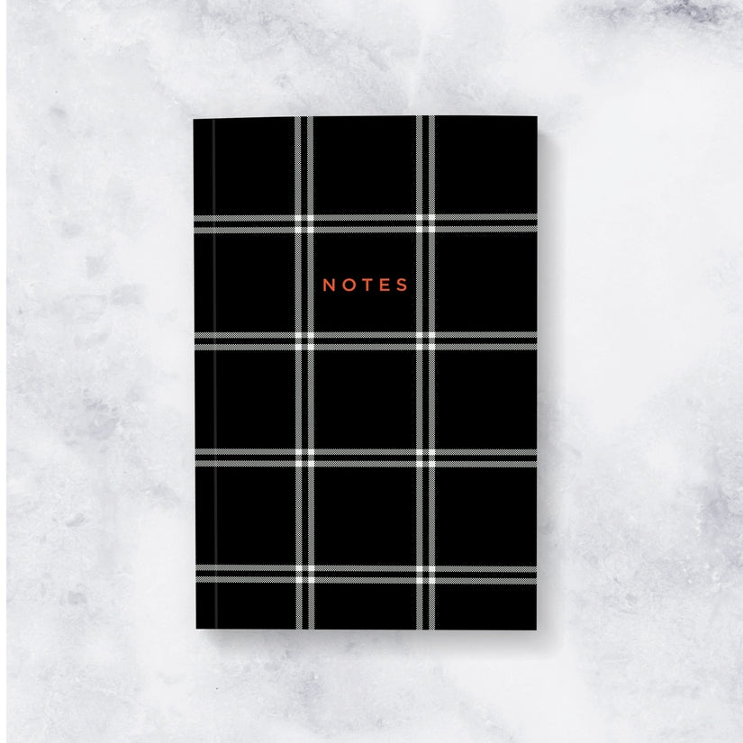 Modern Black Plaid Notebook - Lined Pages