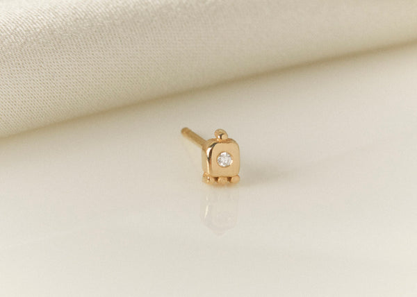 Diamond Shield Stud Earring  - 14k Gold