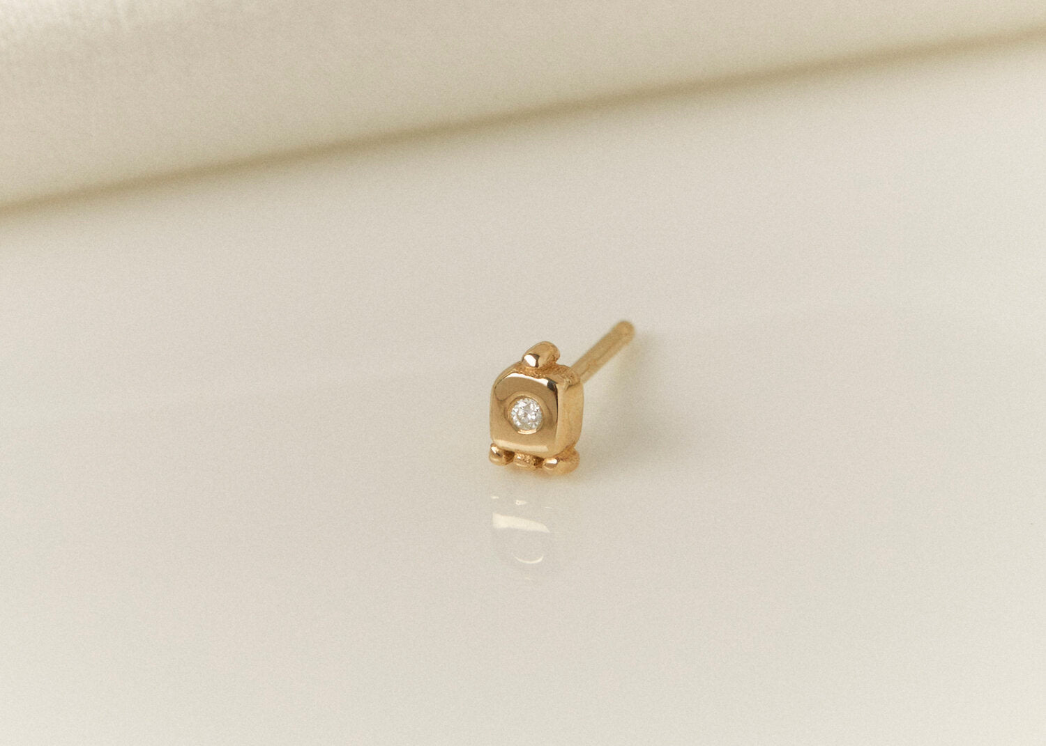 Diamond Shield Stud Earring  - 14k Gold