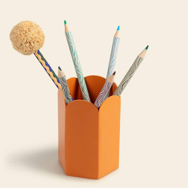 Scallop Edge Pen Pot - Orange
