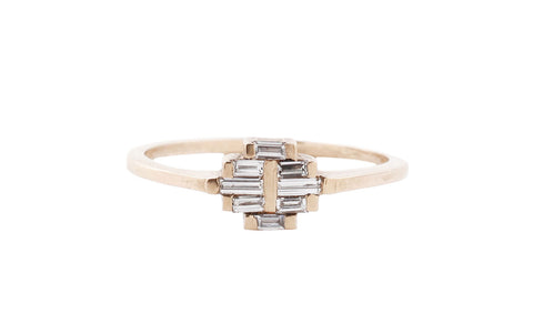 Arcadian Ring in Solid 14K Yellow Gold White Diamonds
