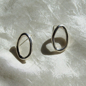 Organic Open Circle Stud Earrings - Sterling Silver